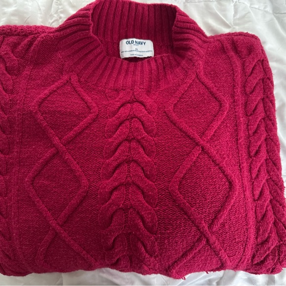 Old Navy Rich Red Cable Knit Turtleneck Sweater - Picture 3 of 3